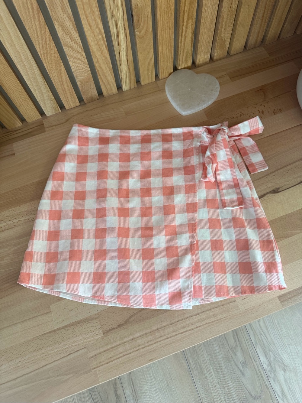 Forever 21 Coral and White Gingham Wrap Mini Skirt